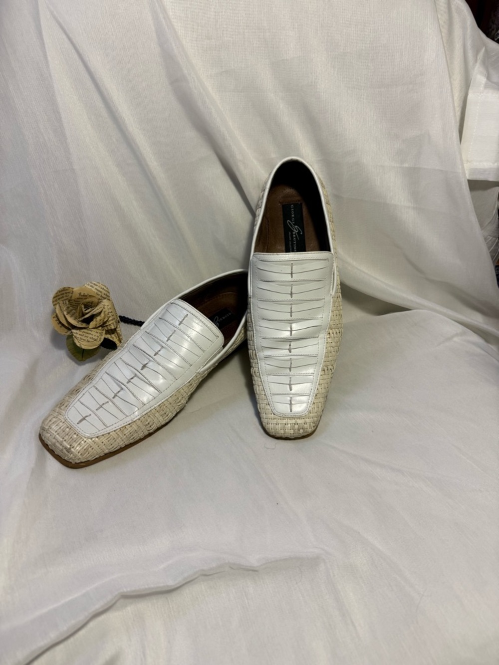 Giorgio Brutini Men's White Woven Leather Slip-On Loafers 10.5 M